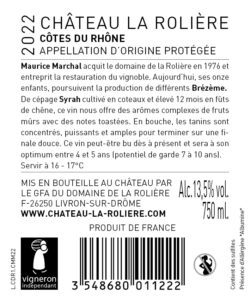Contre étiquette Château La Rolière Brézème cuvée Maurice Marchal - Rouge 2022
